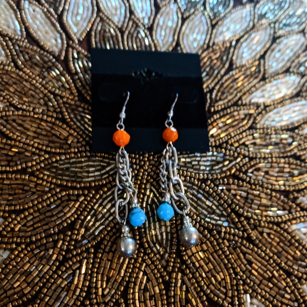 3 for $10 earrings blue and orange silver chain
